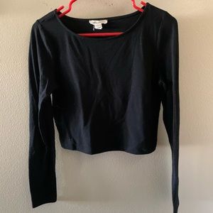 Black Long Sleeve Crop Top